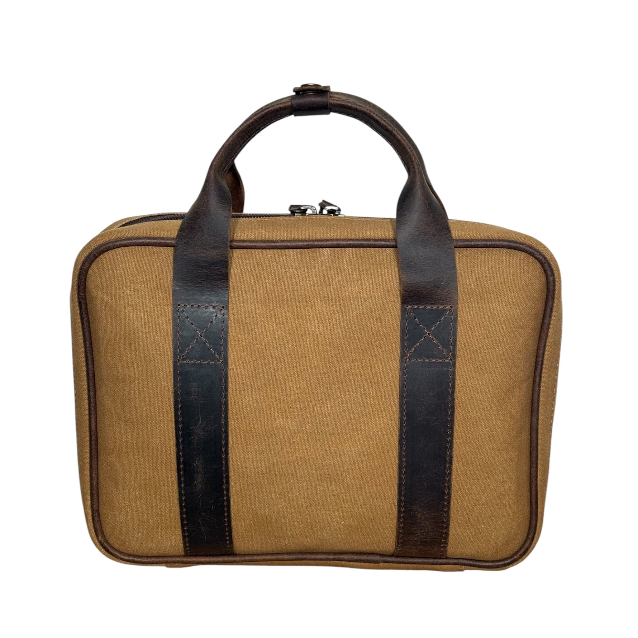 CLEAN TRIGGER Brown Canvas Leather Handgun Range Bag Brown Canvas Leather Handgun Range Bag