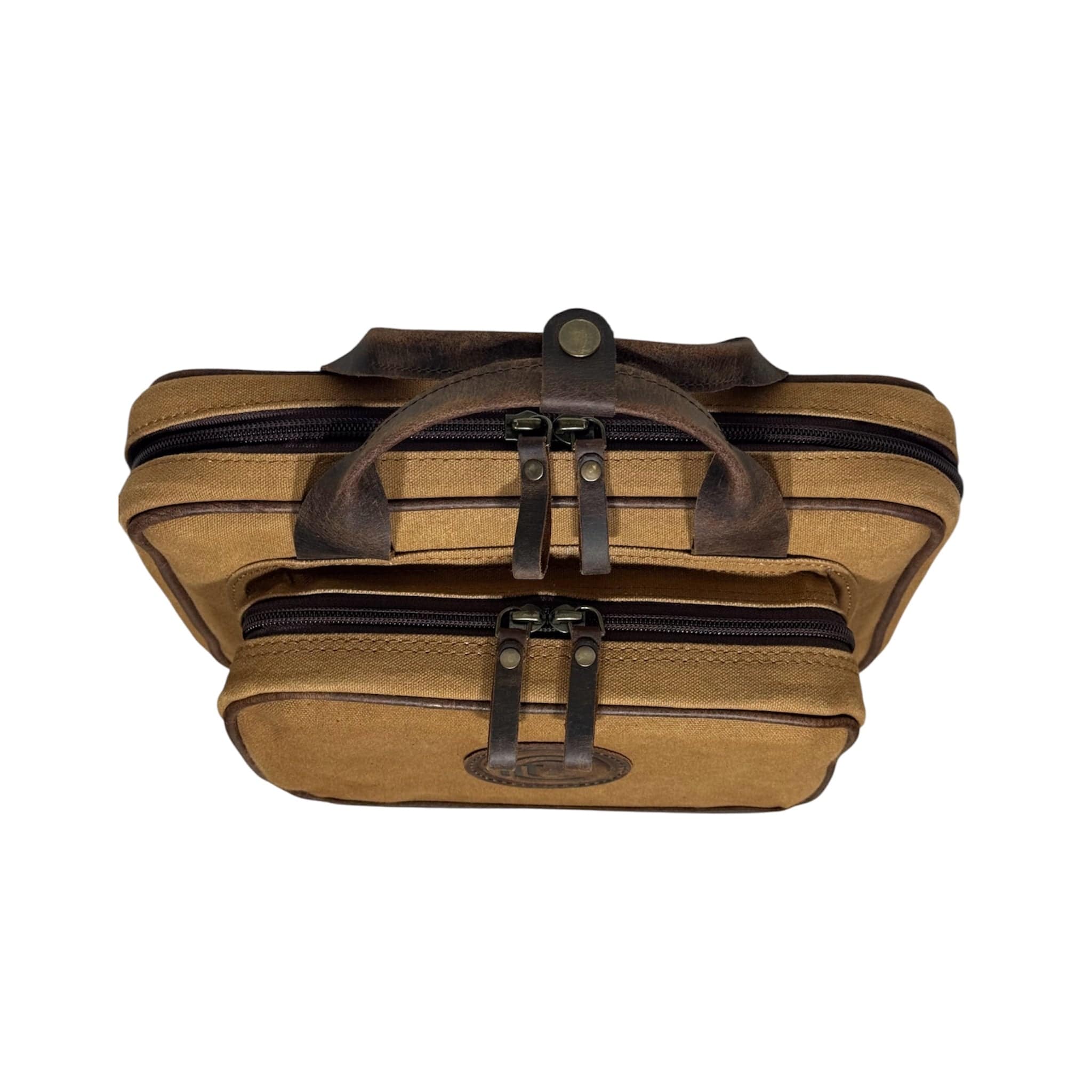 CLEAN TRIGGER Brown Canvas Leather Handgun Range Bag Brown Canvas Leather Handgun Range Bag