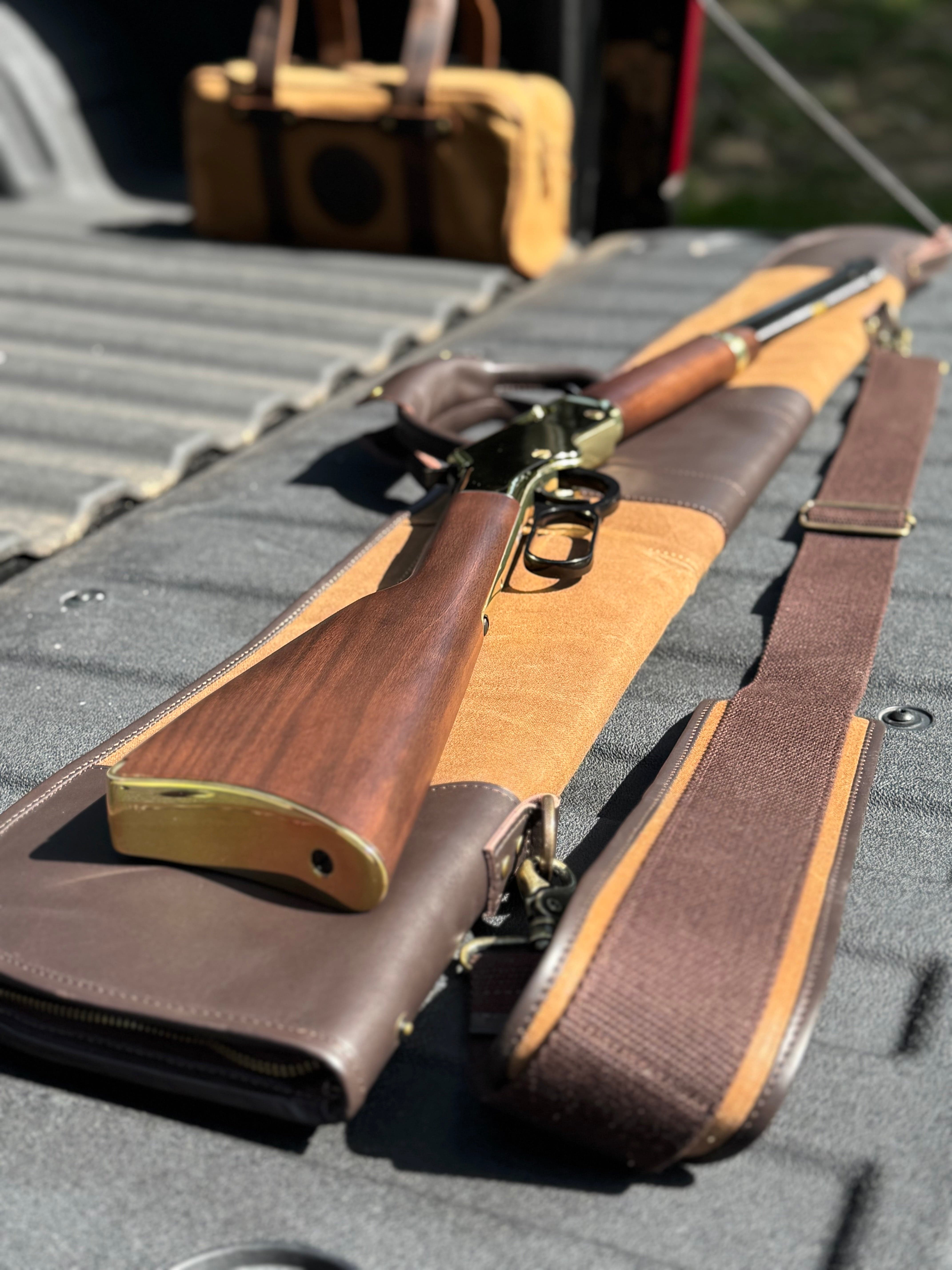 CLEAN TRIGGER Brown Waxed Canavs Leather Henry Rifle Case Brown Waxed Canavs Leather Henry Rifle Case
