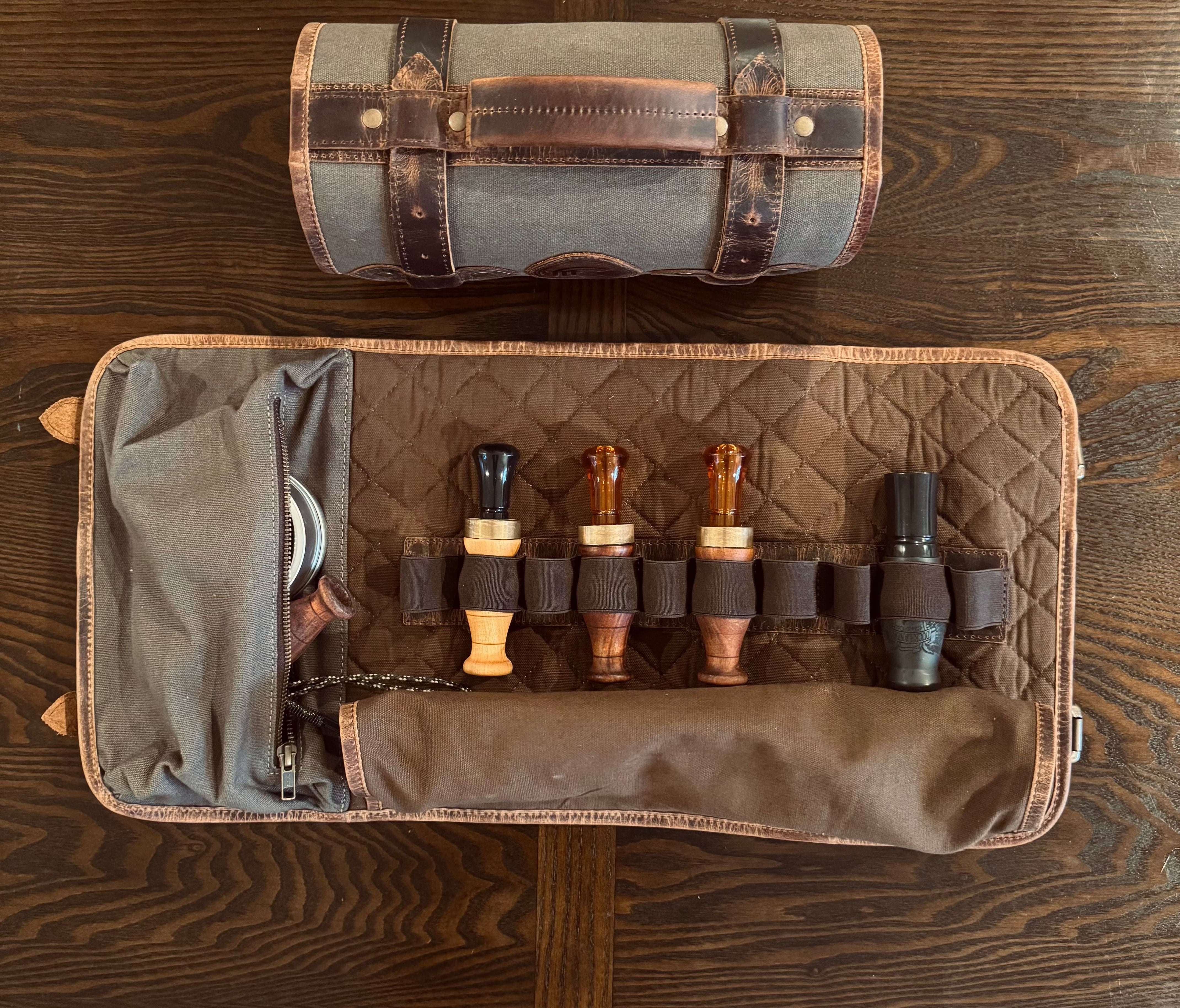 CLEAN TRIGGER Duck calls Storage Roll Canvas Leather Duck calls Storage Roll Canvas Leather