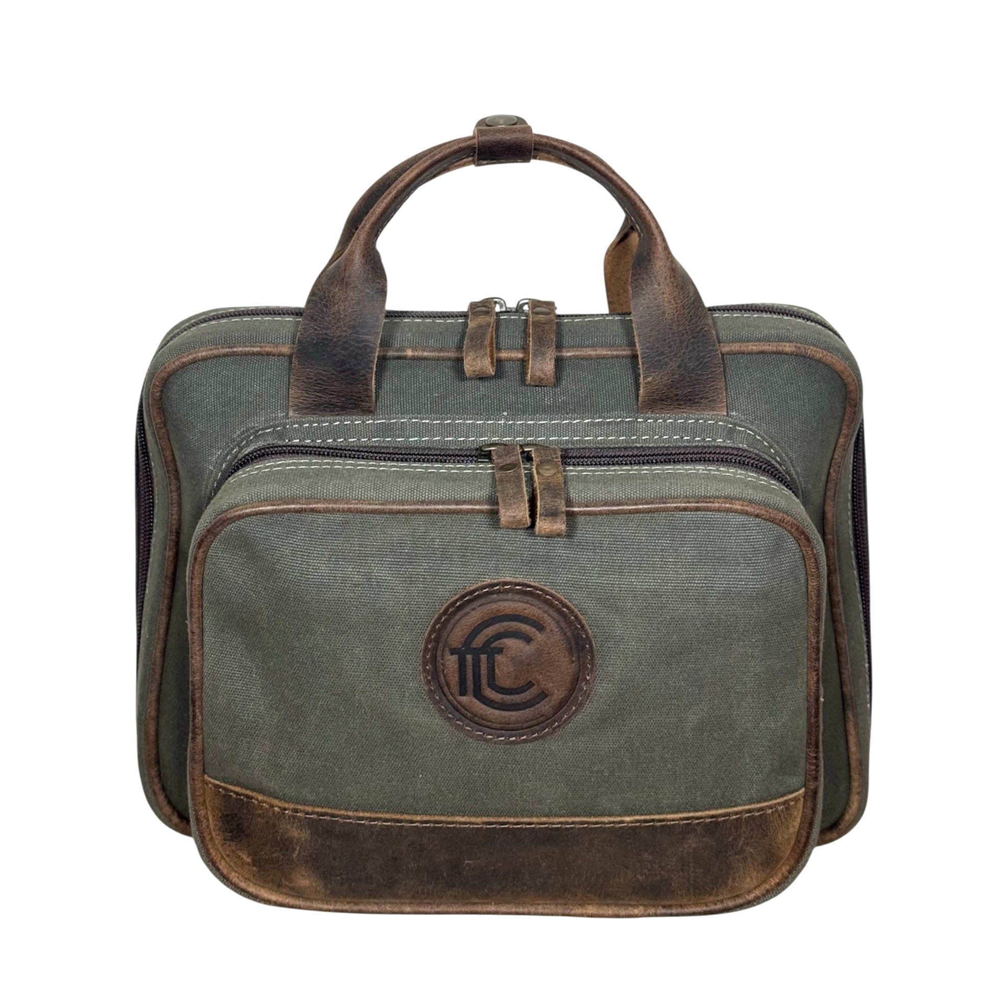 CLEAN TRIGGER Green Canvas Leather Handgun Bag Green Canvas Leather Handgun Bag