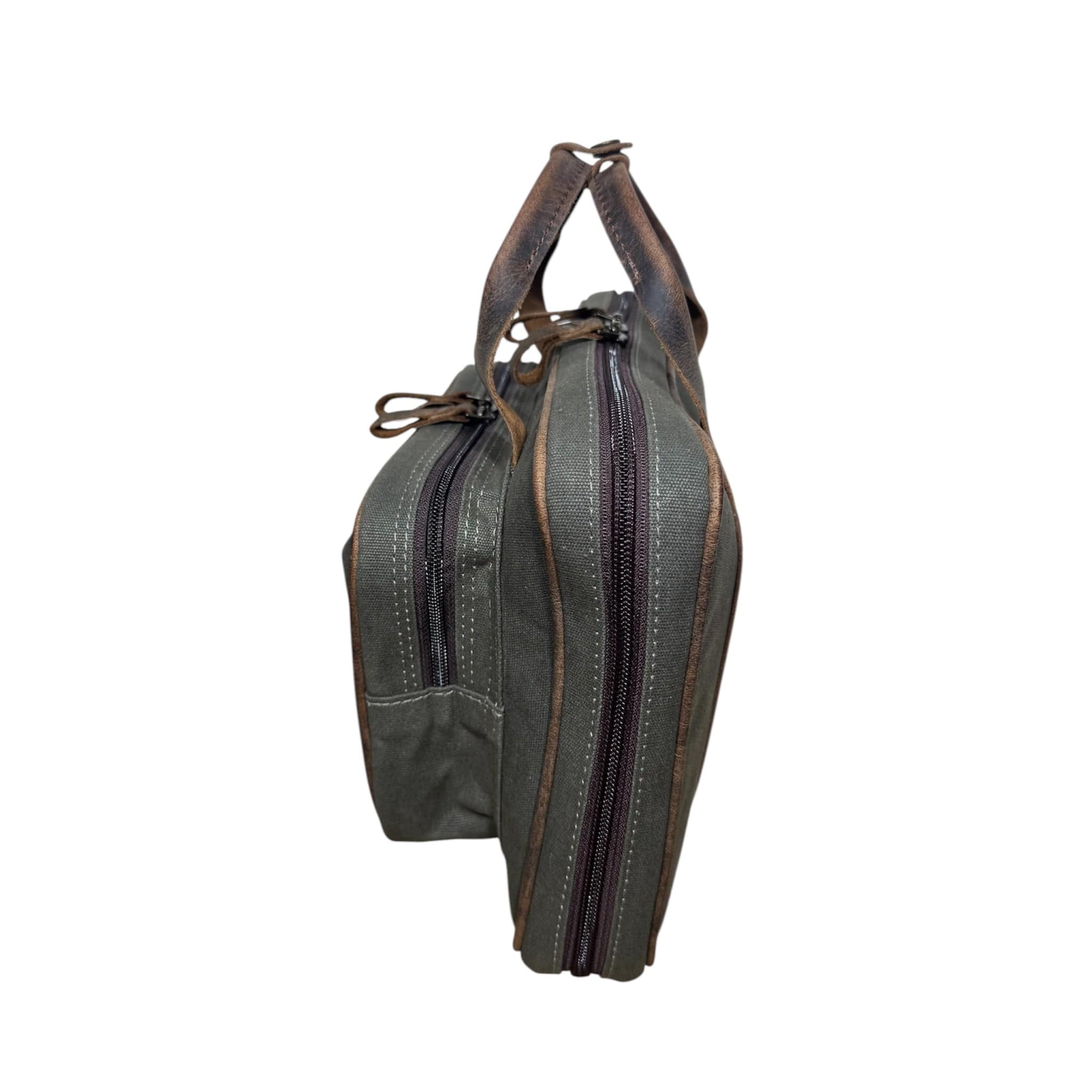 CLEAN TRIGGER Green Canvas Leather Handgun Bag Green Canvas Leather Handgun Bag