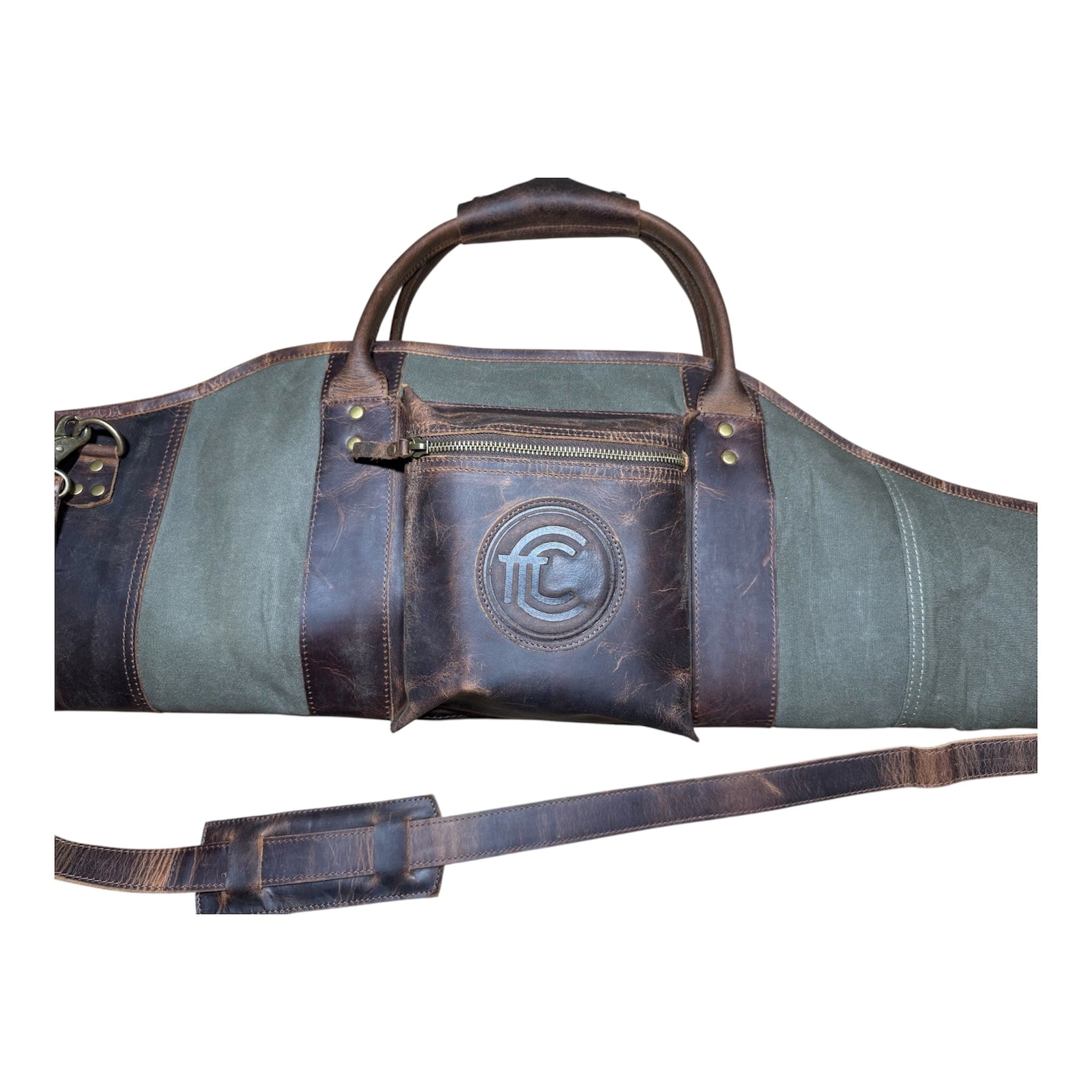 CLEAN TRIGGER Green Canvas Leather Rifle Case Green Canvas Leather Rifle Case
