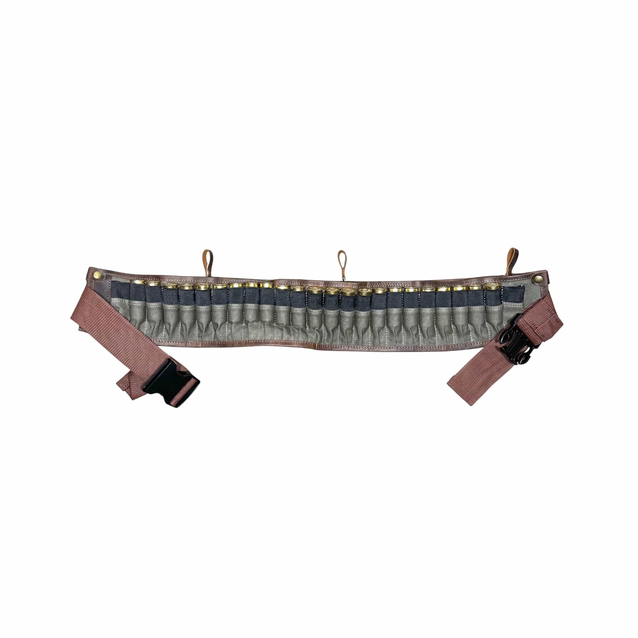 CLEAN TRIGGER Green Canvas Leather Shotgun Shell Belt Green Canvas Leather Shotgun Shell Belt