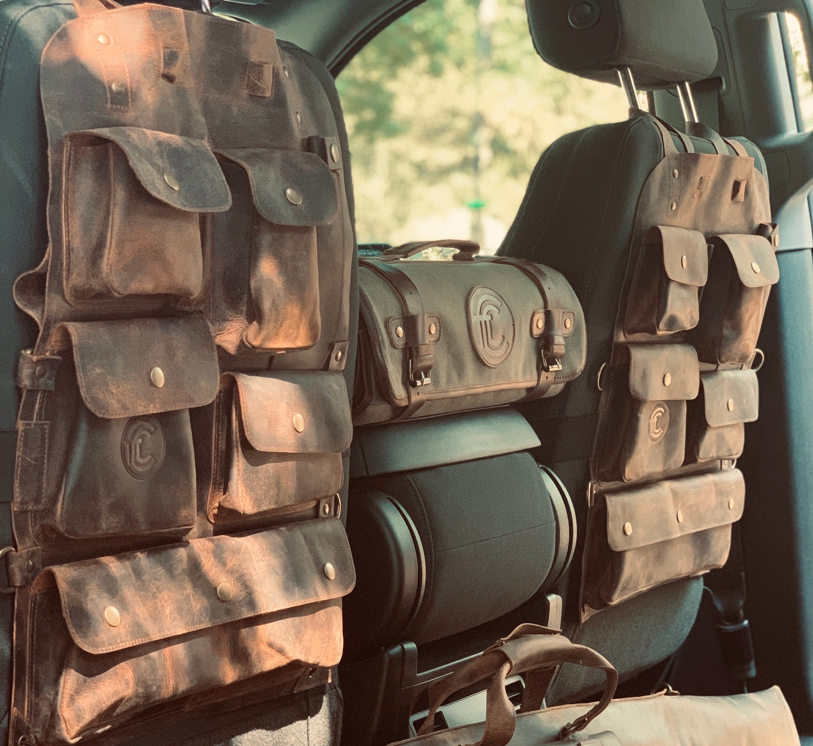CLEAN TRIGGER Pair of Hunter’s Truck Leather Seat Organizers Pair of Hunter’s Truck Leather Seat Organizers
