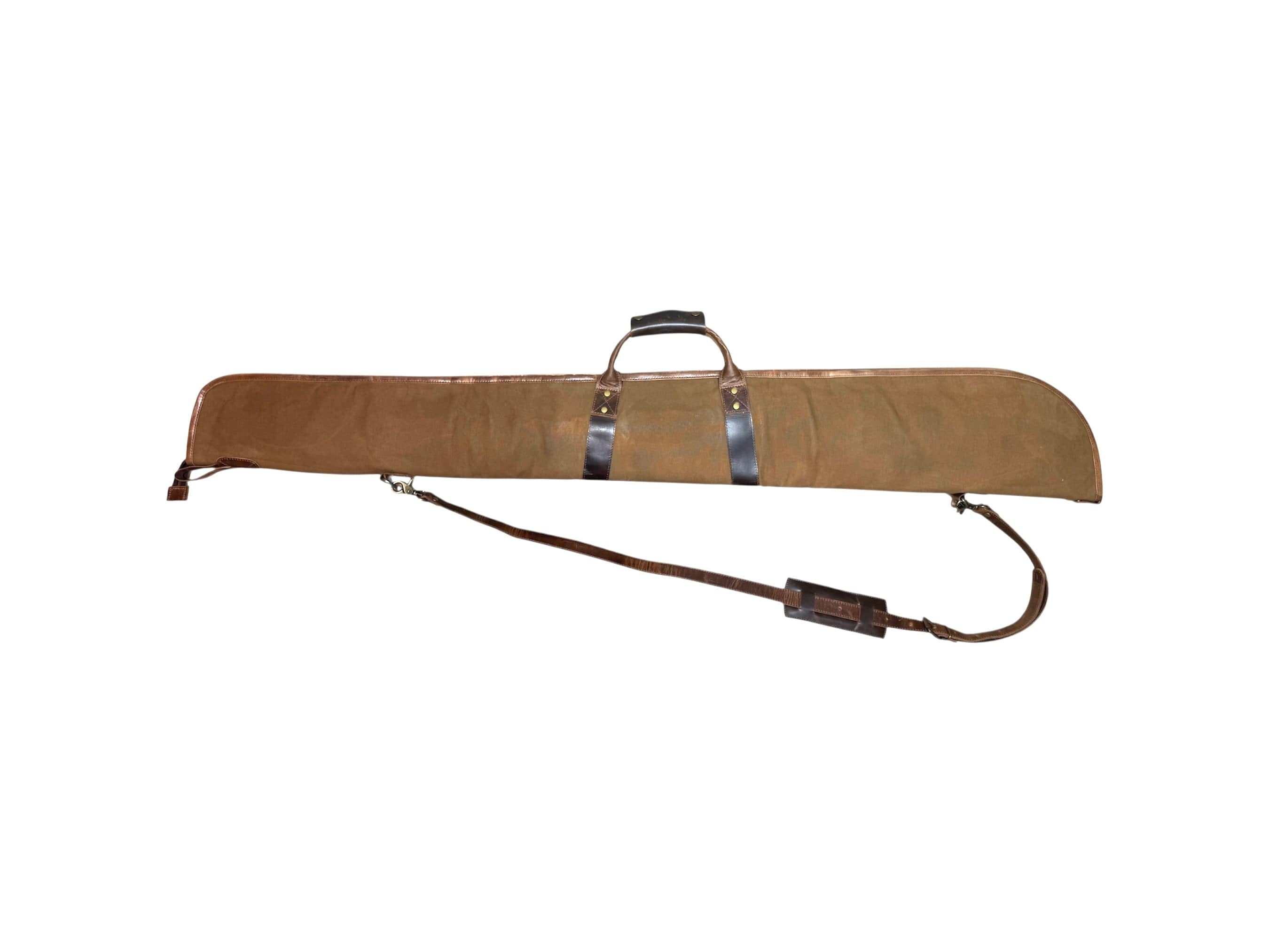 CLEAN TRIGGER Shotgun case - Brown Canvas Leather with three exterior pockets. | Ships Out Same Day ! Shotgun case - Brown Canvas Leather with three exterior pockets. | Ships Out Same Day !