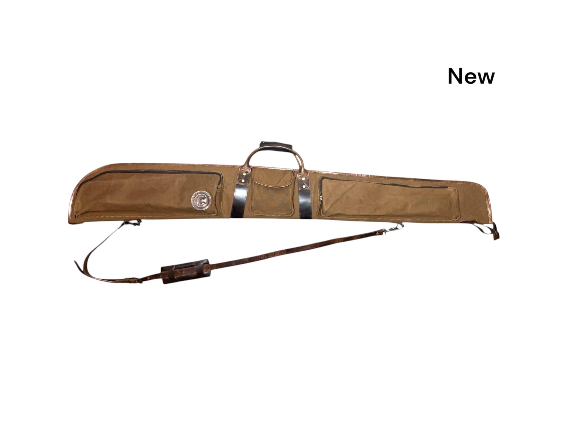 CLEAN TRIGGER Shotgun case - Brown Canvas Leather with three exterior pockets. | Ships Out Same Day ! Shotgun case - Brown Canvas Leather with three exterior pockets. | Ships Out Same Day !