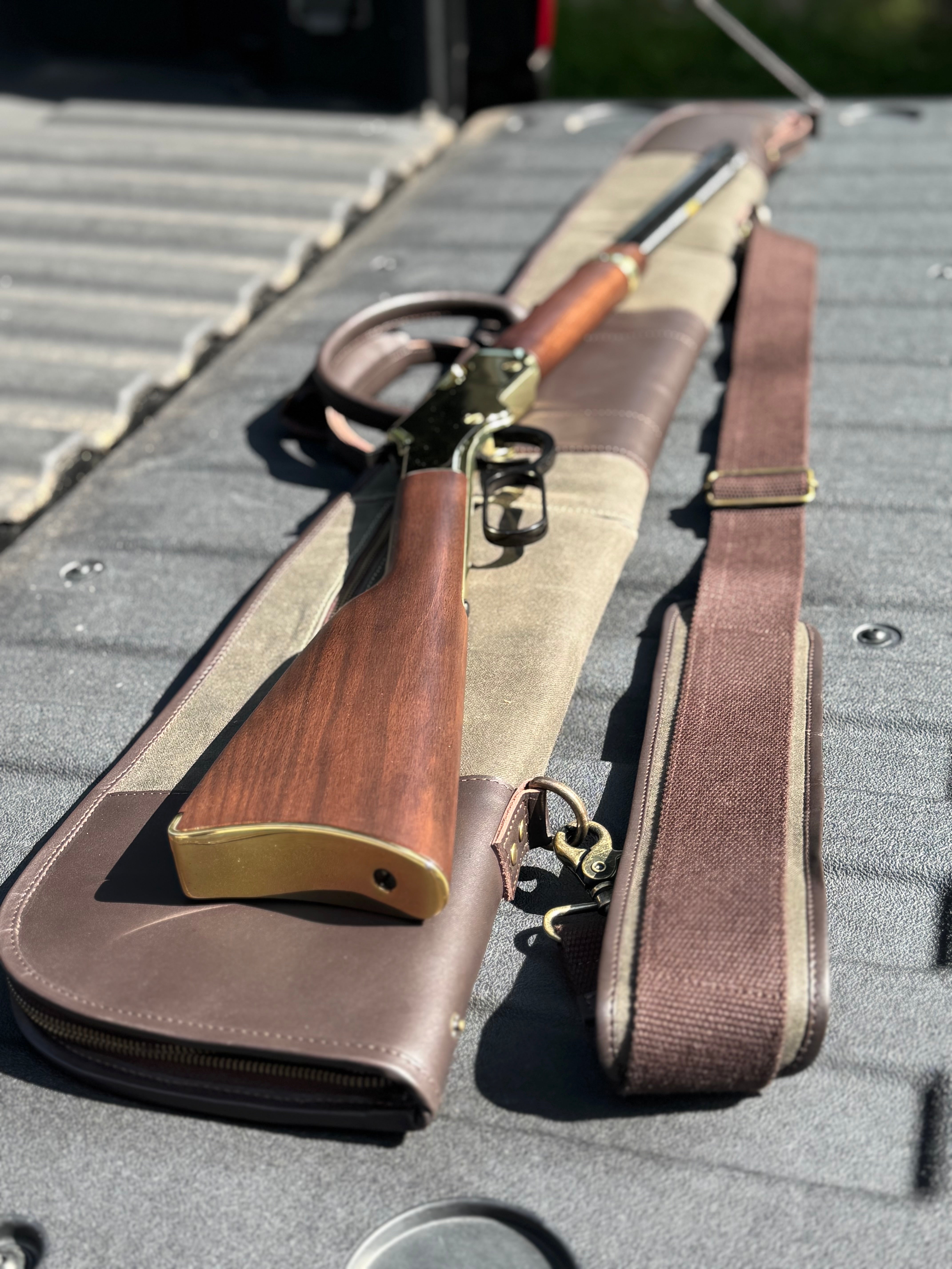 Green Waxed Canvas Leather Henry Rifle Case