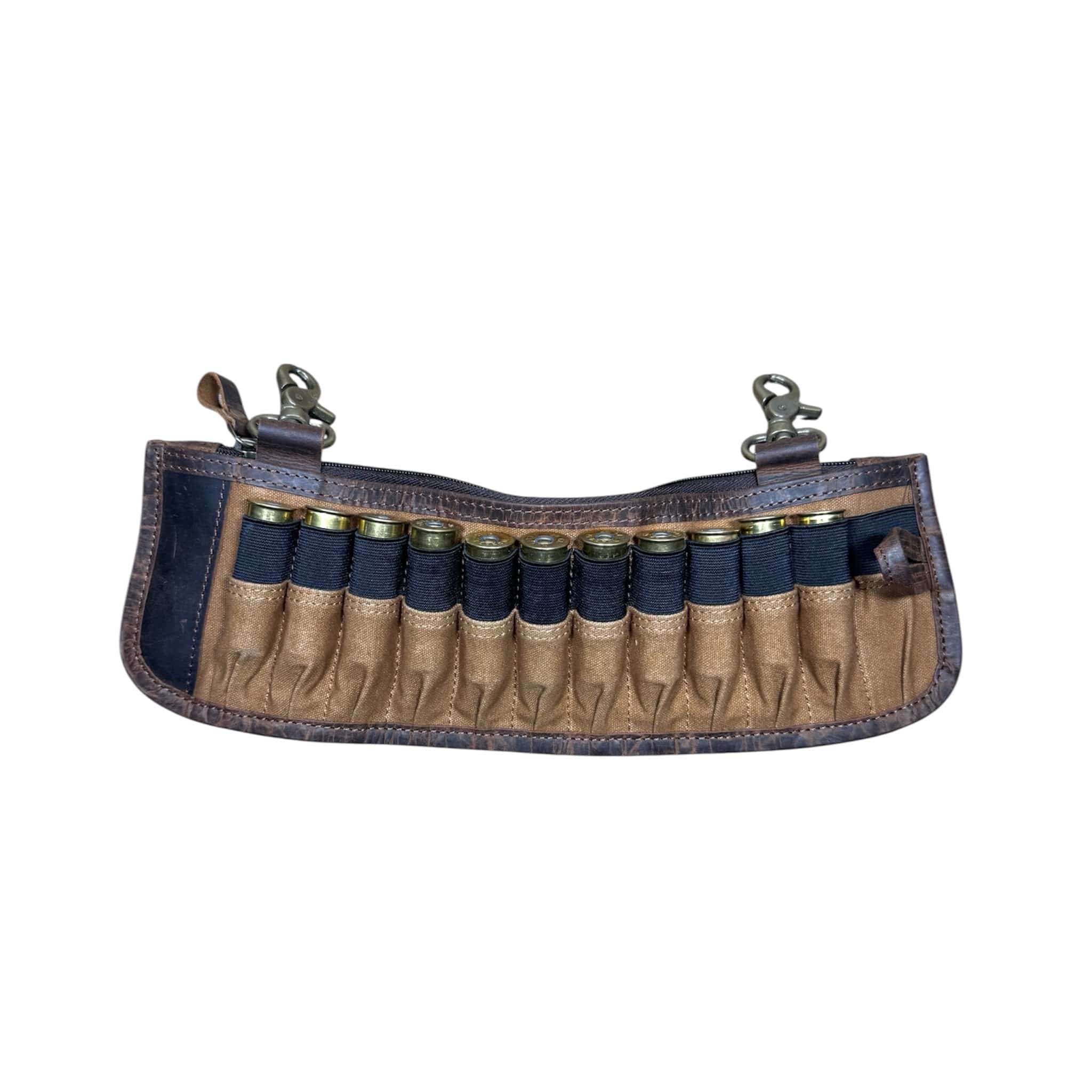 CLEAN TRIGGER Brown Canvas leather 24 shotgun shell Holder. Brown Canvas leather 24 shotgun shell Holder.