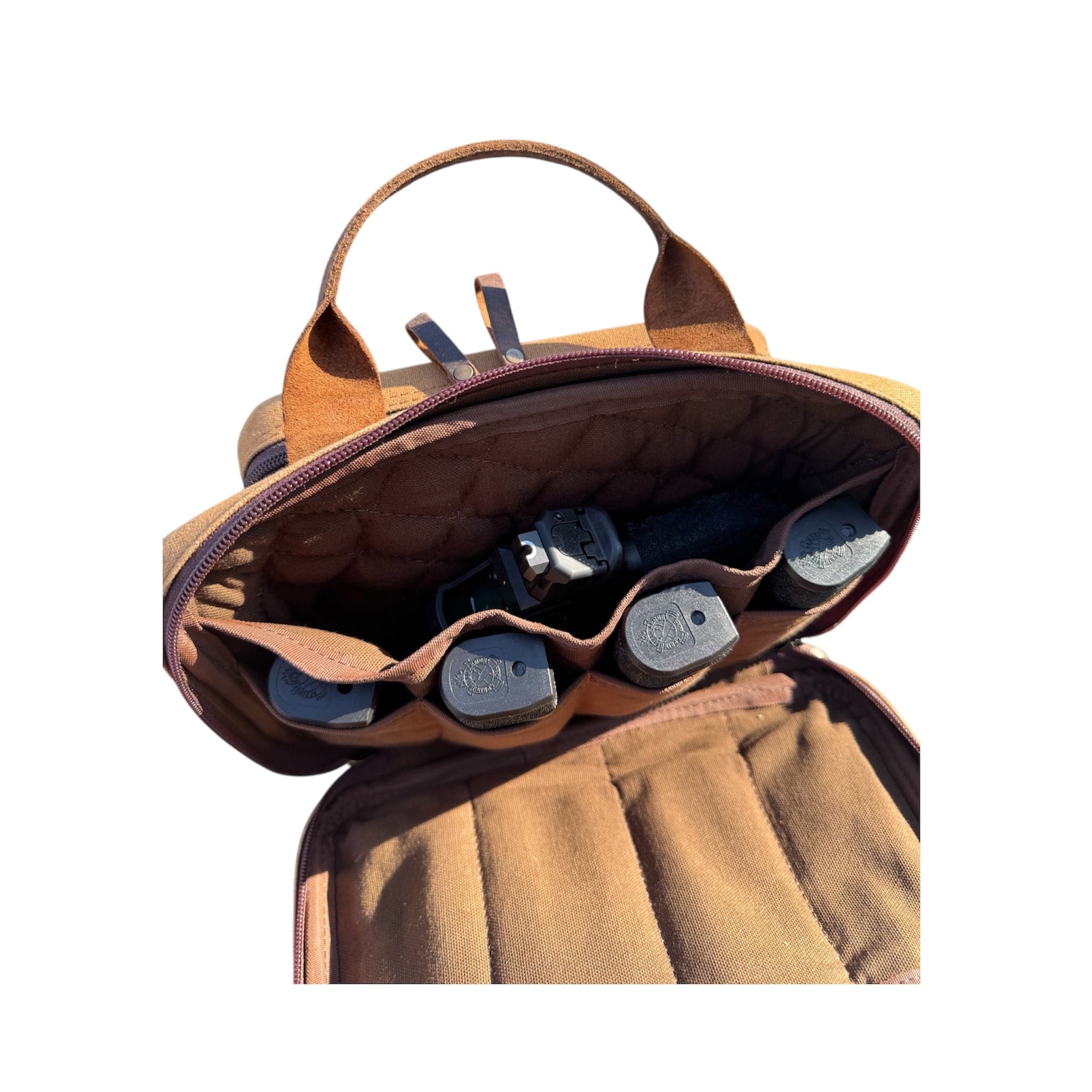 CLEAN TRIGGER Brown Canvas Leather Handgun Range Bag Brown Canvas Leather Handgun Range Bag