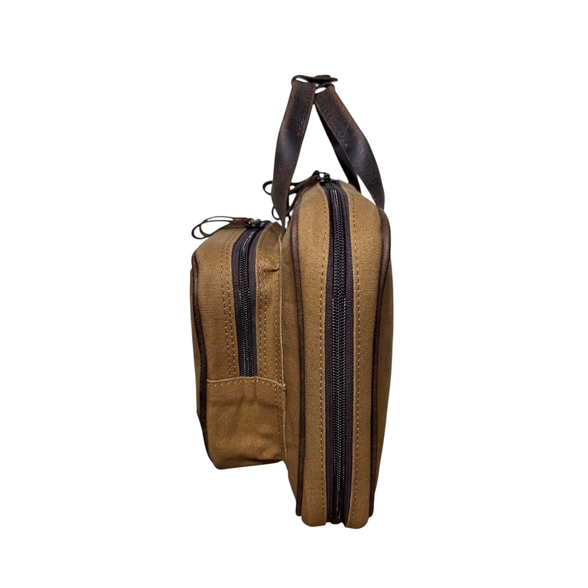 CLEAN TRIGGER Brown Canvas Leather Handgun Range Bag Brown Canvas Leather Handgun Range Bag
