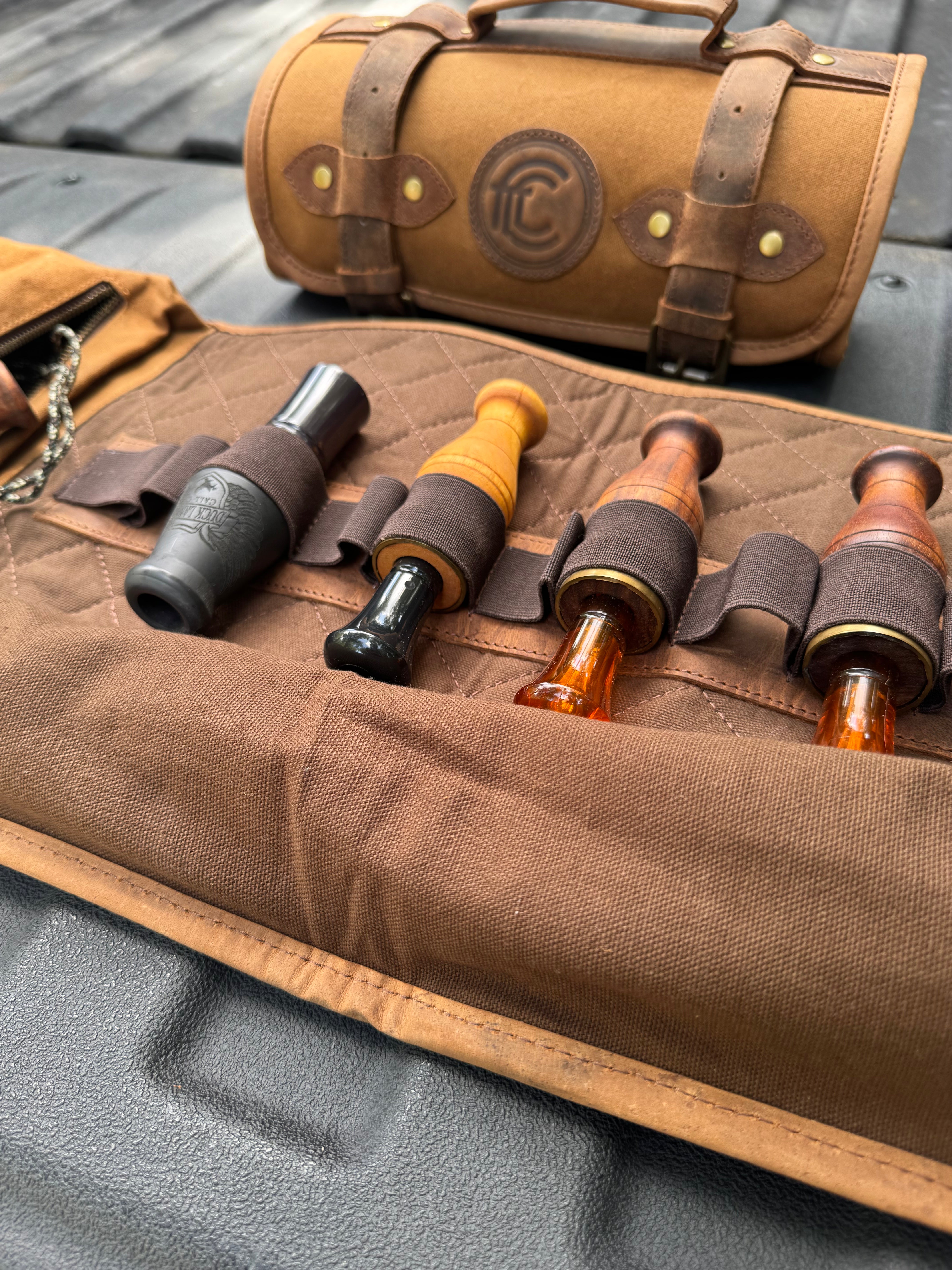 CLEAN TRIGGER Duck calls Storage Roll Canvas Leather Duck calls Storage Roll Canvas Leather