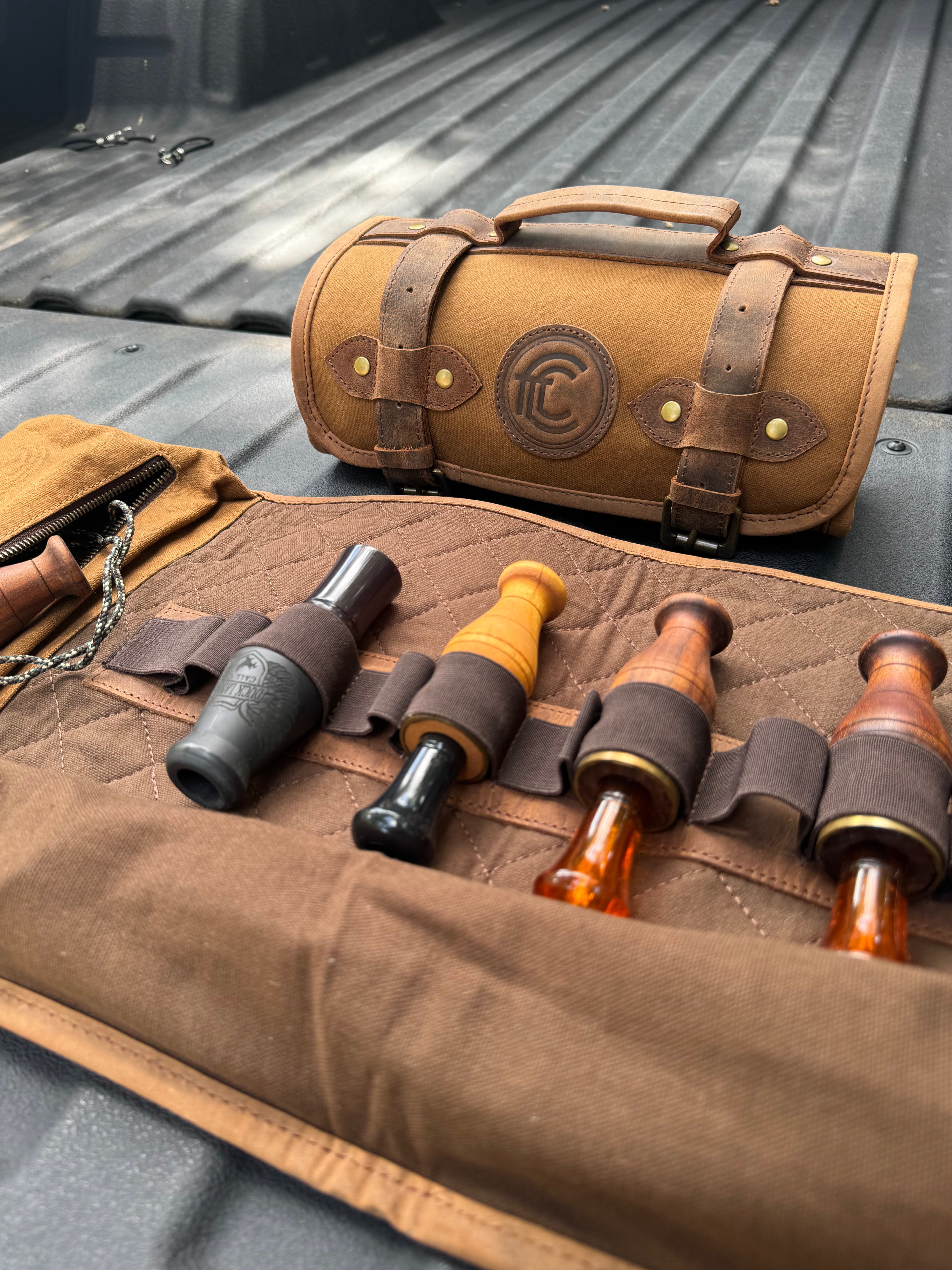 CLEAN TRIGGER Duck calls Storage Roll Canvas Leather Duck calls Storage Roll Canvas Leather