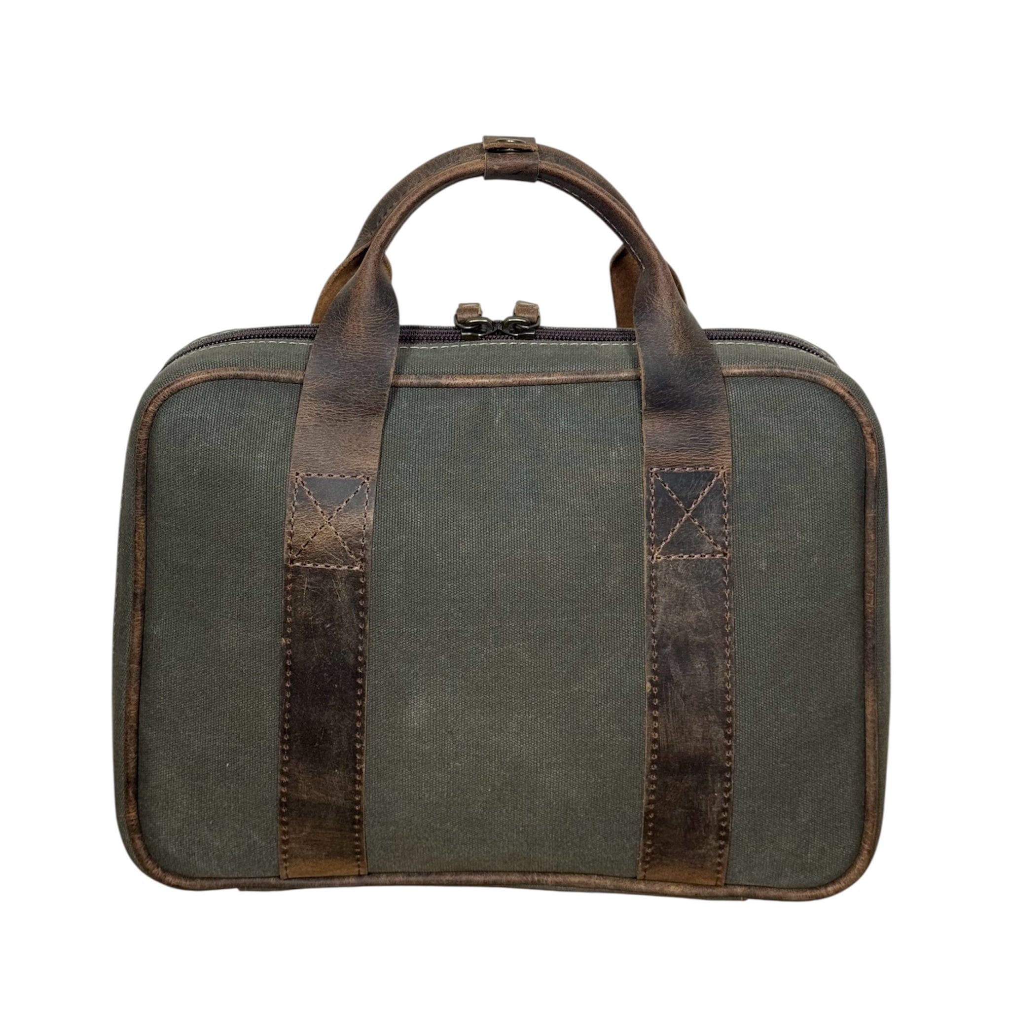 CLEAN TRIGGER Green Canvas Leather Handgun Bag Green Canvas Leather Handgun Bag
