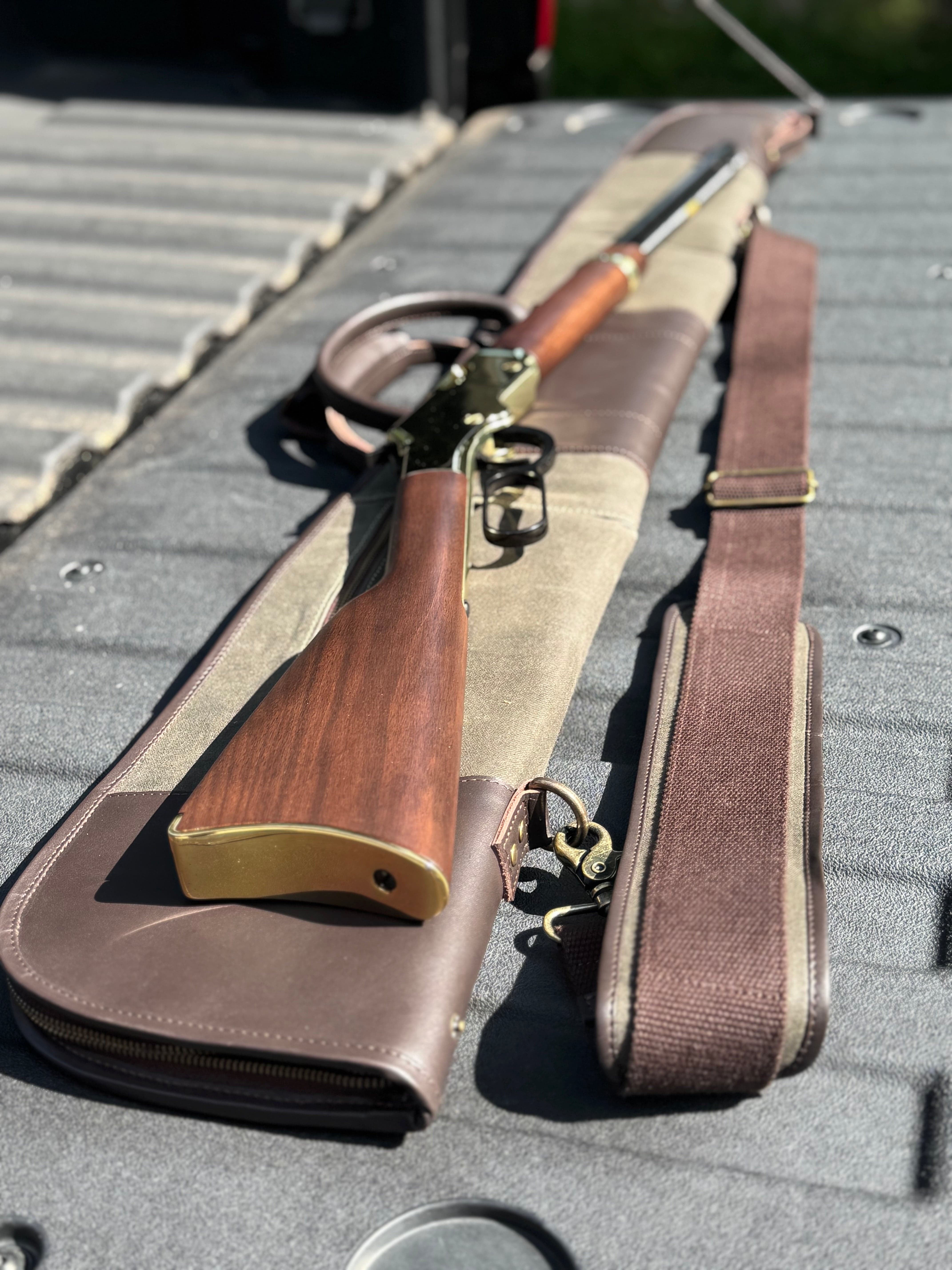 CLEAN TRIGGER Green Waxed Canvas Leather Henry Rifle Case Green Waxed Canvas Leather Henry Rifle Case