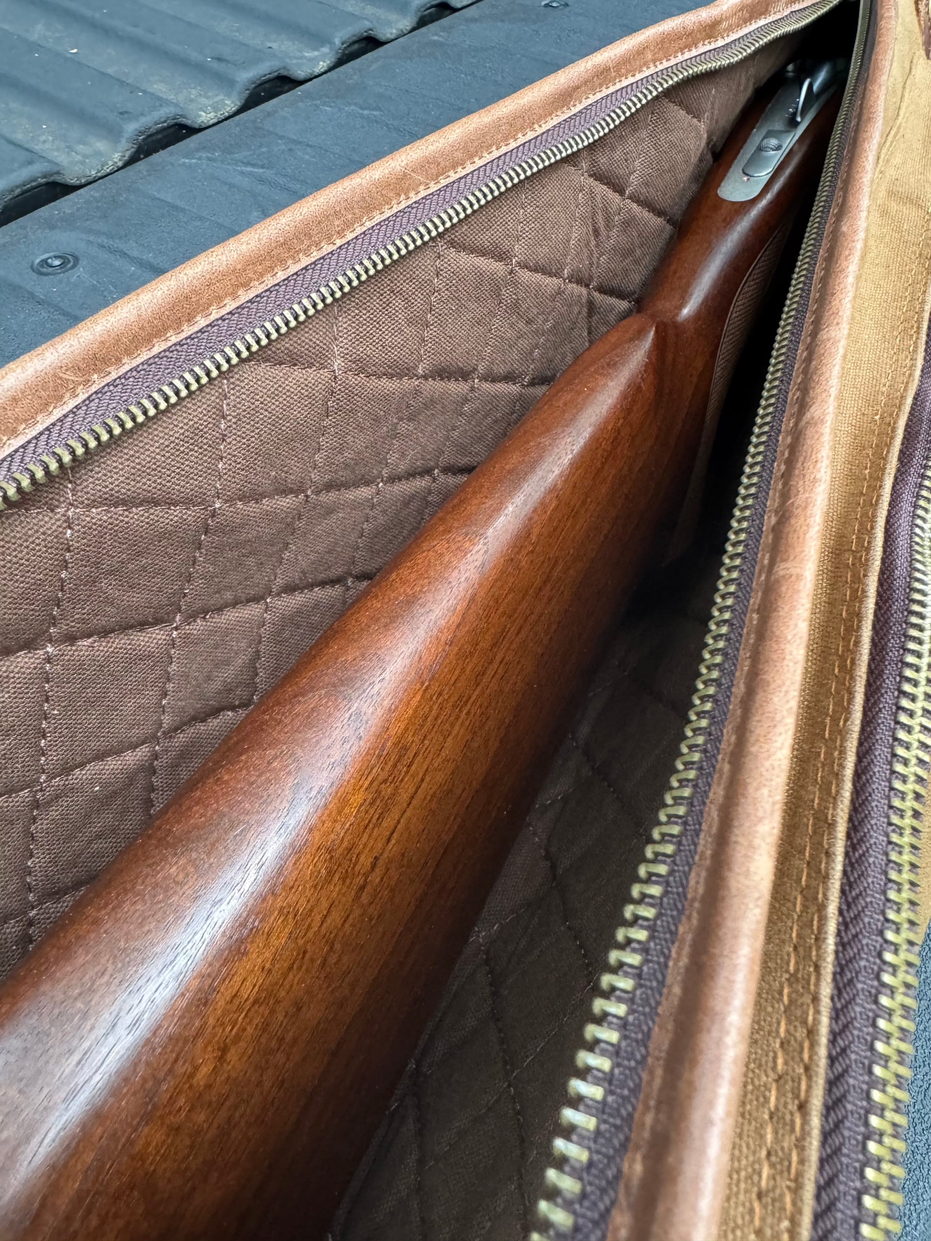 CLEAN TRIGGER Shotgun case - Brown Canvas Leather with three exterior pockets. | Ships Out Same Day ! Shotgun case - Brown Canvas Leather with three exterior pockets. | Ships Out Same Day !