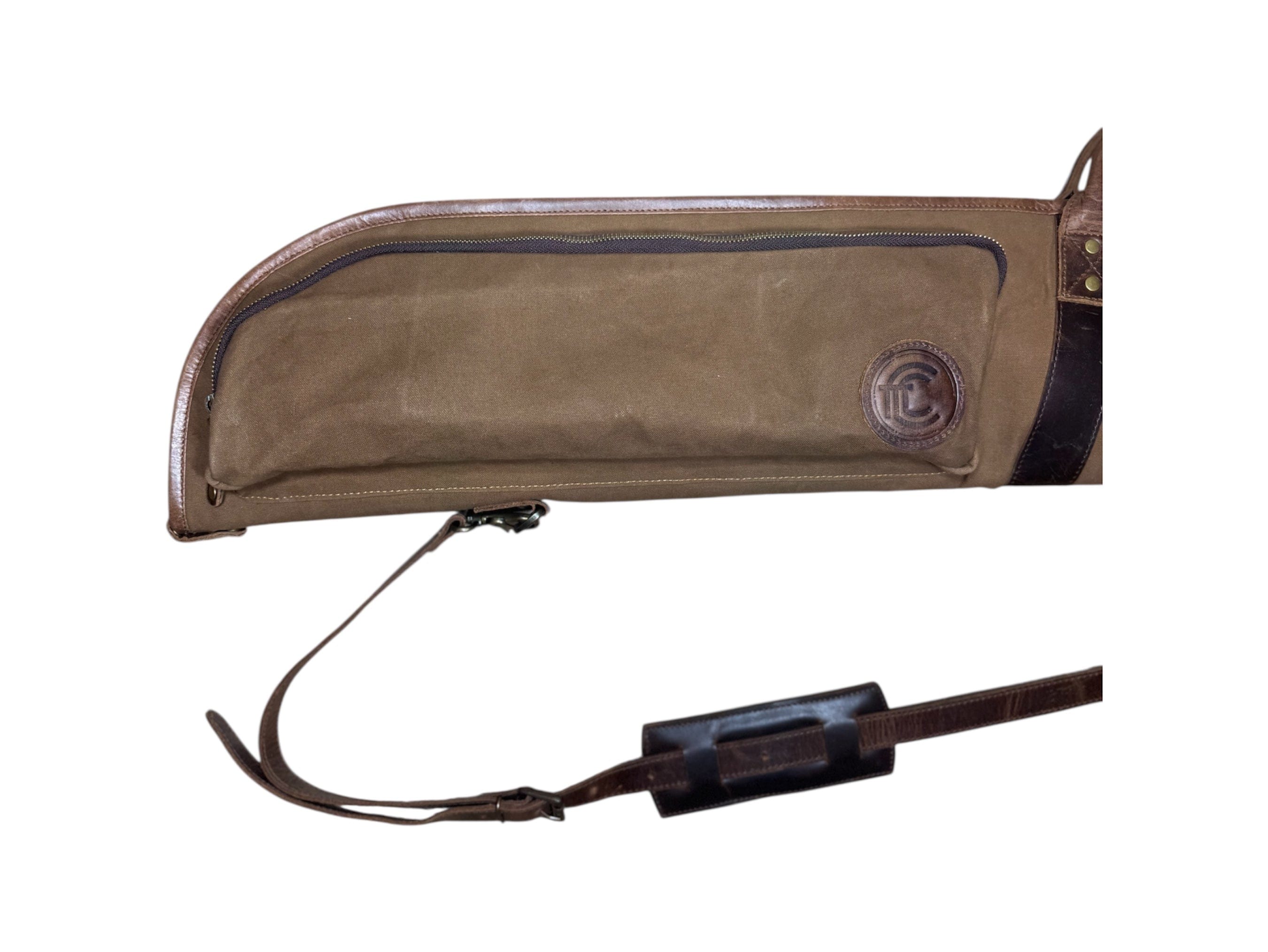 CLEAN TRIGGER Shotgun case - Brown Canvas Leather with three exterior pockets. | Ships Out Same Day ! Shotgun case - Brown Canvas Leather with three exterior pockets. | Ships Out Same Day !