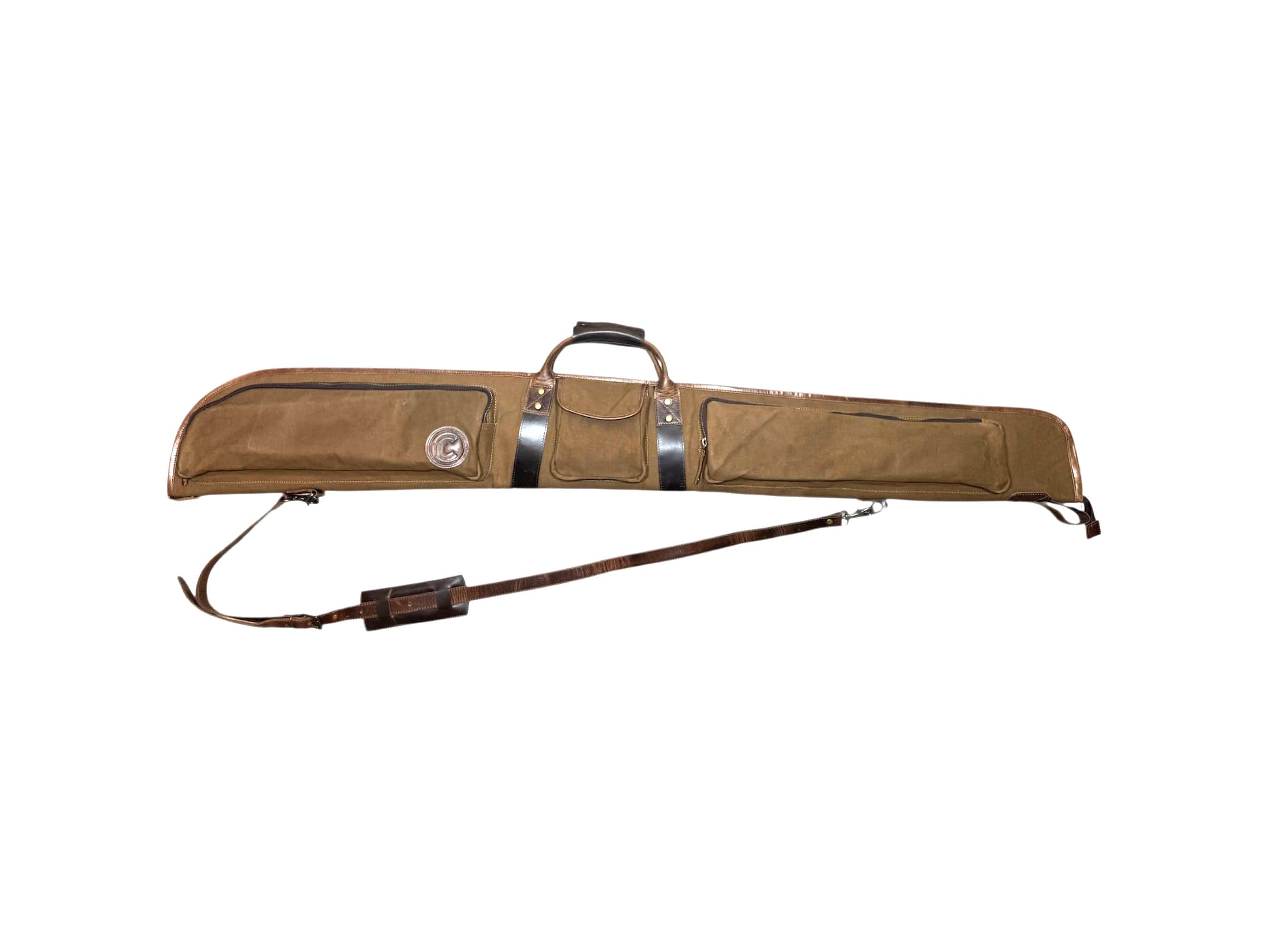 CLEAN TRIGGER Shotgun case - Brown Canvas Leather with three exterior pockets. | Ships Out Same Day ! Shotgun case - Brown Canvas Leather with three exterior pockets. | Ships Out Same Day !